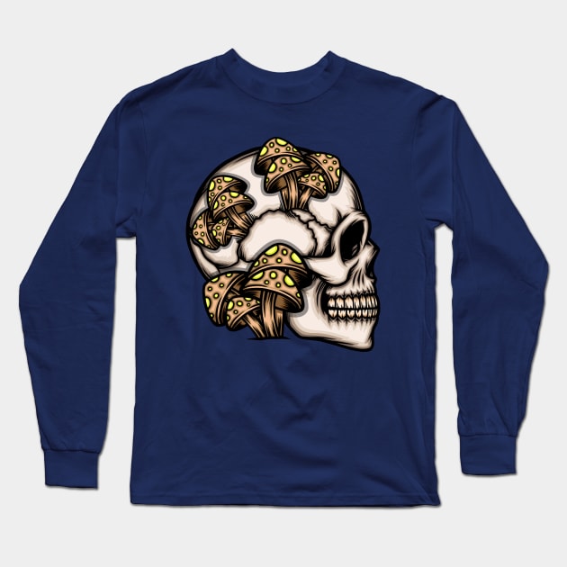Mushroom skull head Long Sleeve T-Shirt by Mako Design 